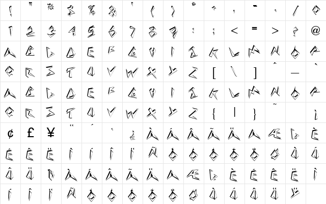 Downbeat Regular  glyph index
