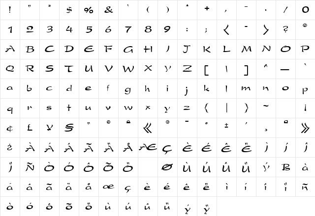 Kudasai Regular  glyph index