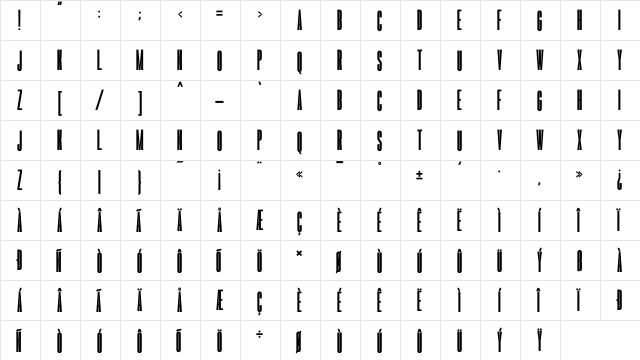 Romestone Regular  glyph index
