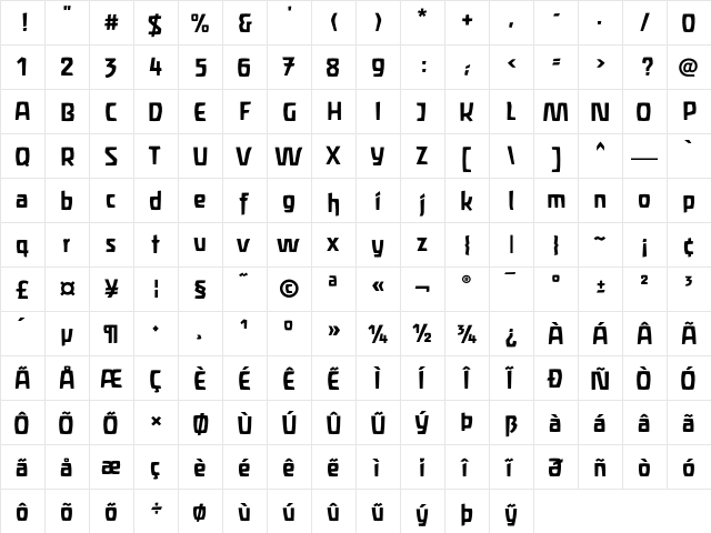 Liant Bold  glyph index