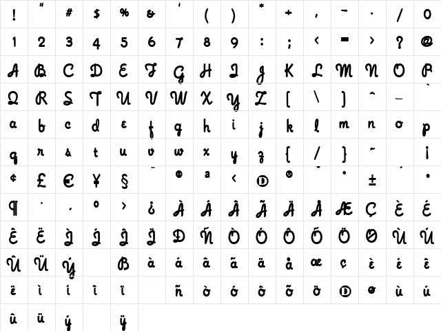 CityOfLights Regular  glyph index