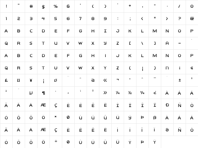 Inter-Bureau Halftone Regular  glyph index