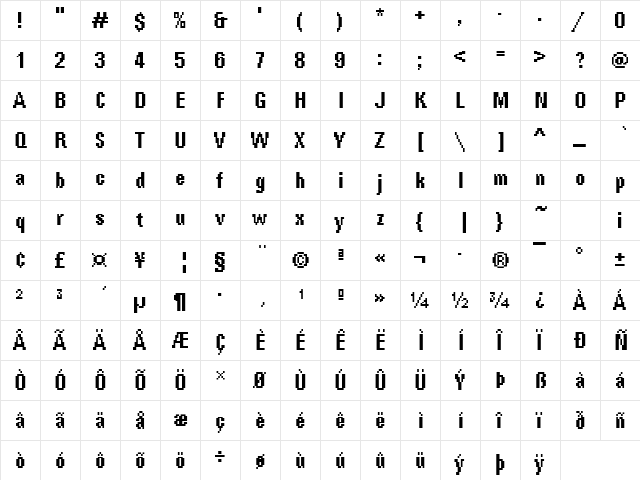 DTCRoughM61 Regular  glyph index