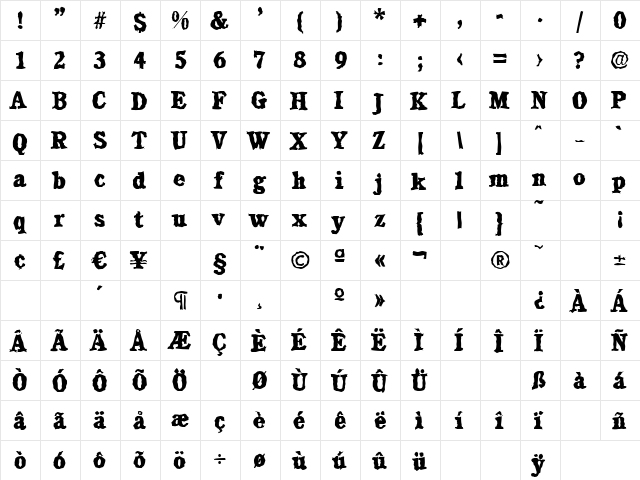 DanielBeckerRandom-ExtraBold Regular  glyph index