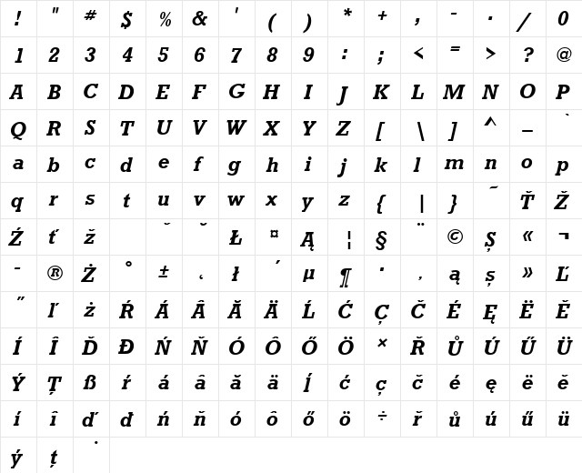 RoctusTEEMed Italic  glyph index