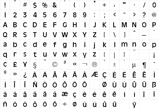 Olive Antique Regular  glyph index