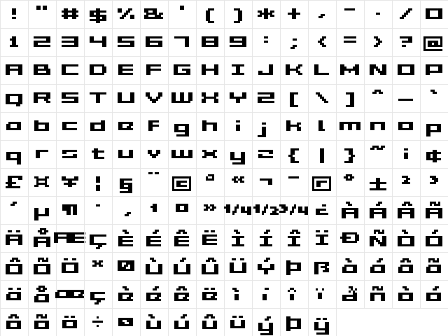 Grixel Acme 5 Wide Bold Xtnd Regular  glyph index