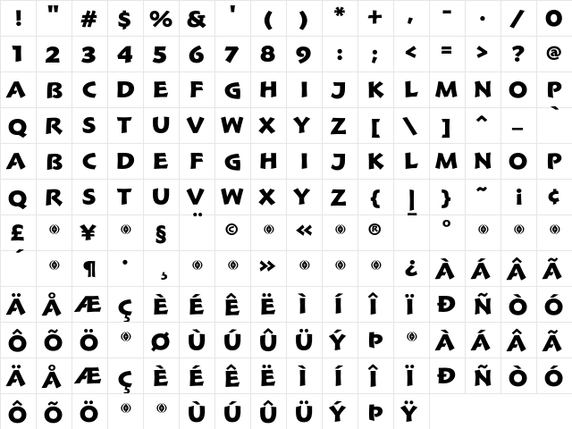 Hoffmann BlackTitling  glyph index