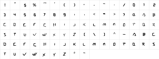 Wolverine's Pseudo Regular  glyph index