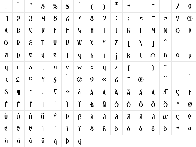 P22 Escher Regular  glyph index