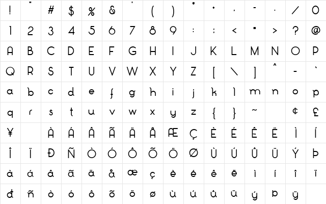 Nobstars Regular Regular  glyph index