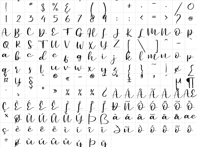 Secret Admire - Personal Use Regular  glyph index