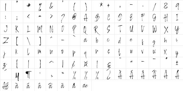 BERASH Regular  glyph index