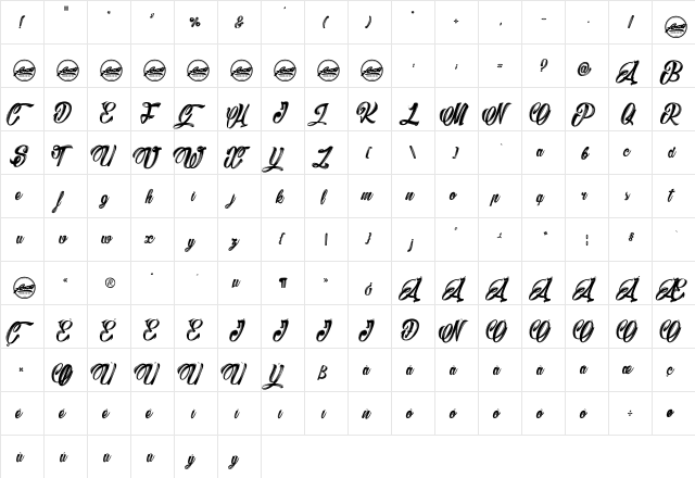 Barry Kades_PersonalUseOnly Regular  glyph index