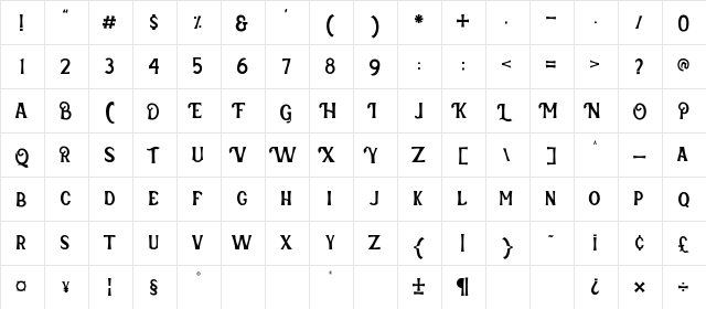 Verveda 01  glyph index