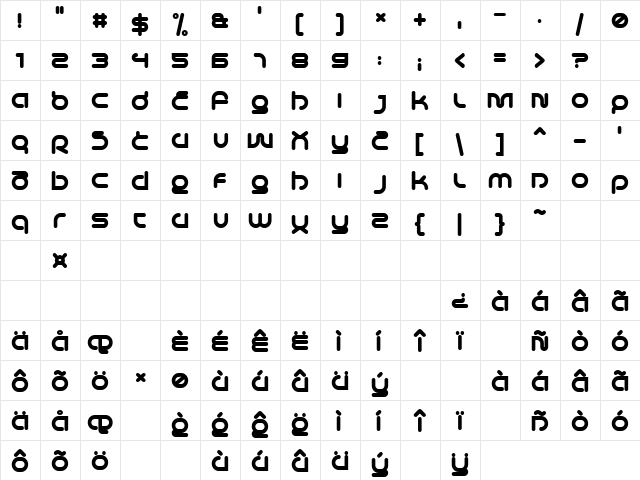 Life in Space Bold  glyph index