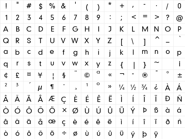 Geometr706 Md BT Medium  glyph index