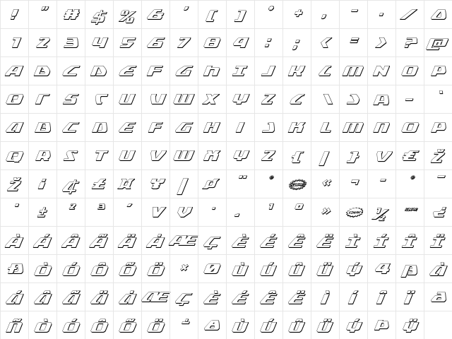 Global Dynamics 3D Italic Italic  glyph index