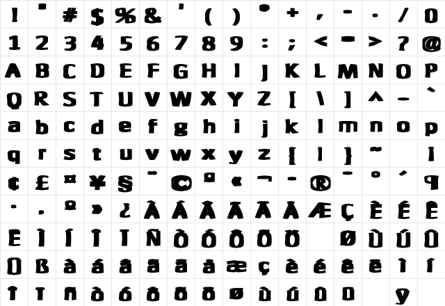 Super Black SF Regular  glyph index