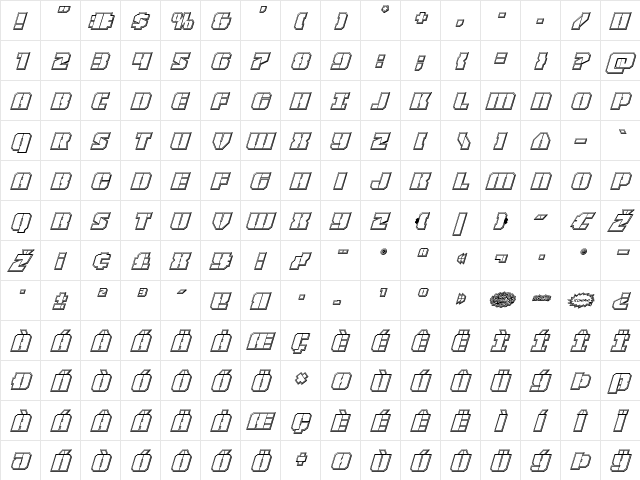 Warp Thruster Engraved Italic Italic  glyph index