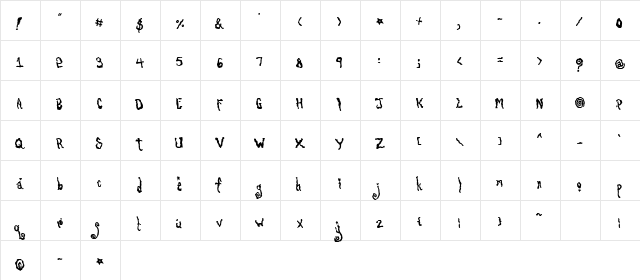 Pretty On The Inside Regular  glyph index