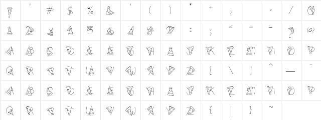 LD Pizza Regular  glyph index