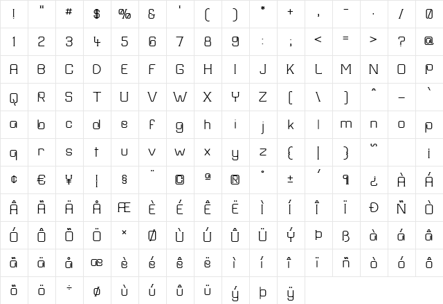 Frission Regular  glyph index