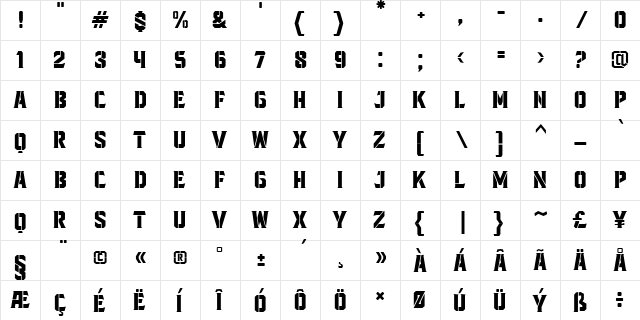 Blacktroops Stencil Regular  glyph index