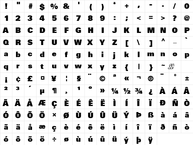 Nova Ultra SSi Extra Black  glyph index