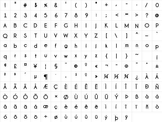 Champagne & Limousines Thick Regular  glyph index