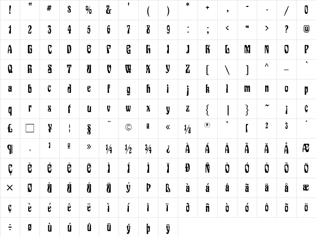 Epoque Regular  glyph index