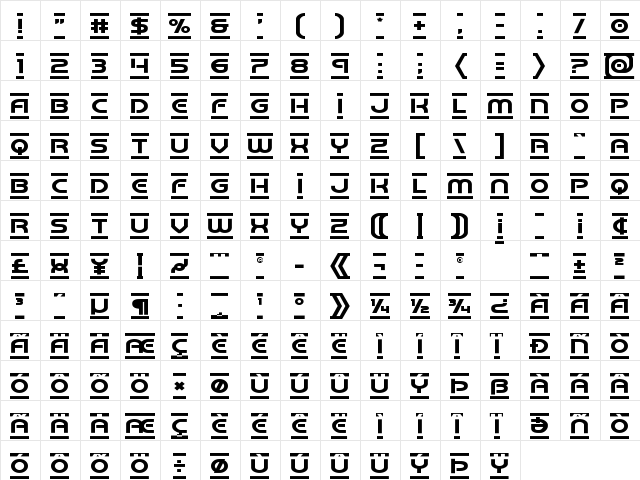 Barcade Expanded Expanded  glyph index