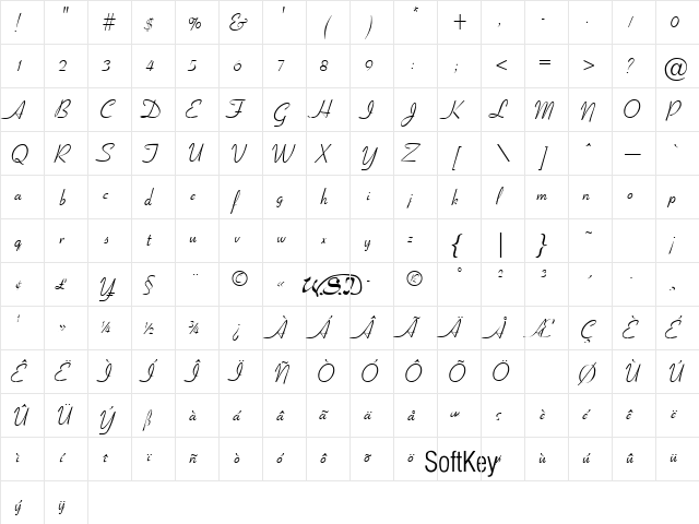 Cornet Script Regular  glyph index