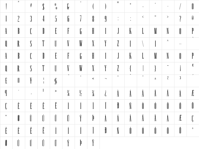 KathCondensed Bold  glyph index