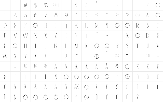 Fashionable Regular  glyph index