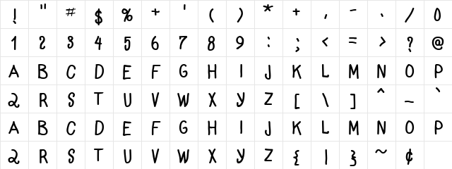 FluffyZine Regular  glyph index