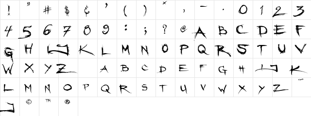 Angryblue Regular  glyph index