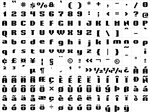 UF Orbital Black Regular  glyph index