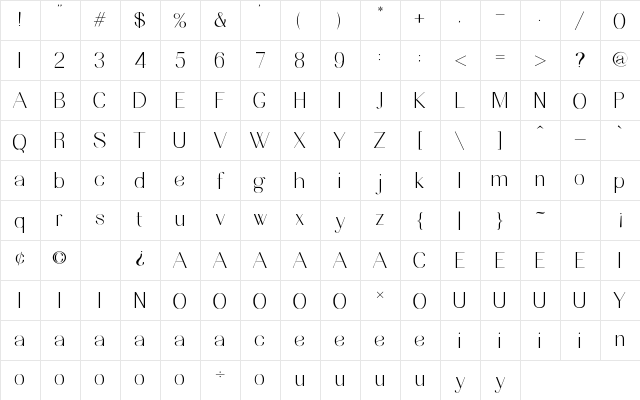 Nesans Regular  glyph index