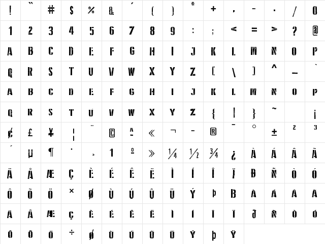 D Day Stencil Regular  glyph index