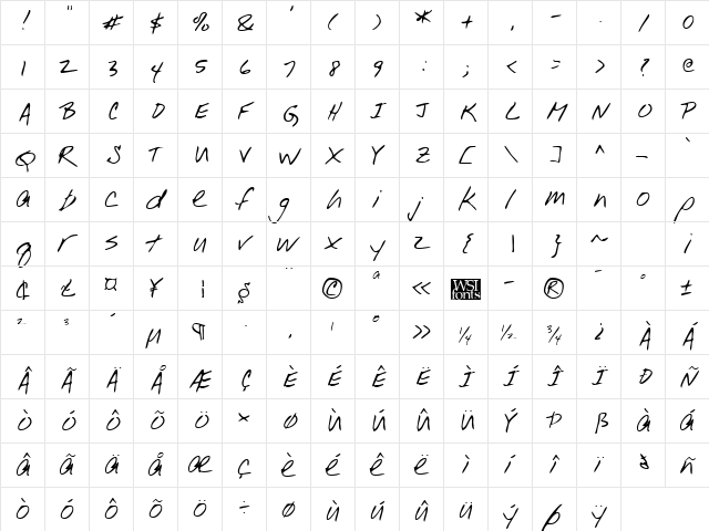 WinstonsHand Regular  glyph index