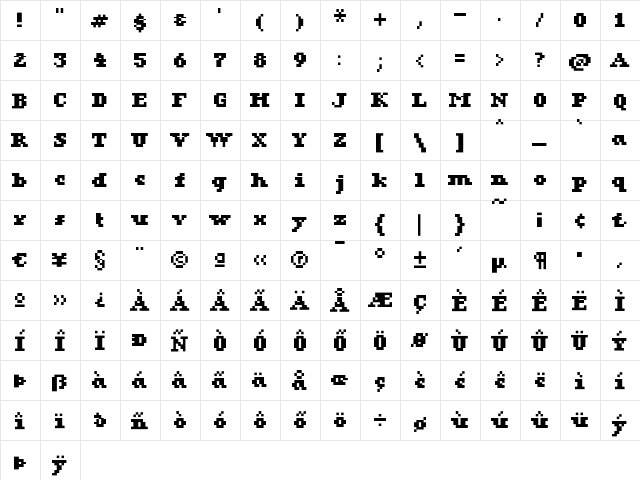 KareSixDotsSerif Bold  glyph index