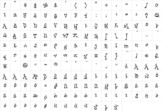 Skiffledog Bold  glyph index