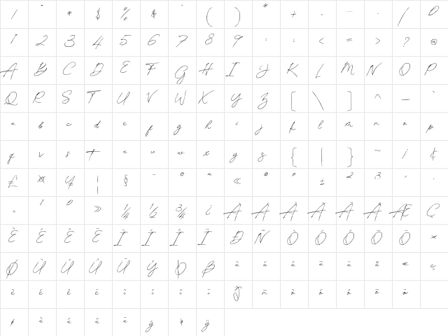 pamsetto Regular  glyph index