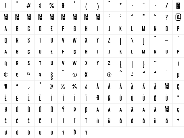 RODENBERG DEMO Regular  glyph index