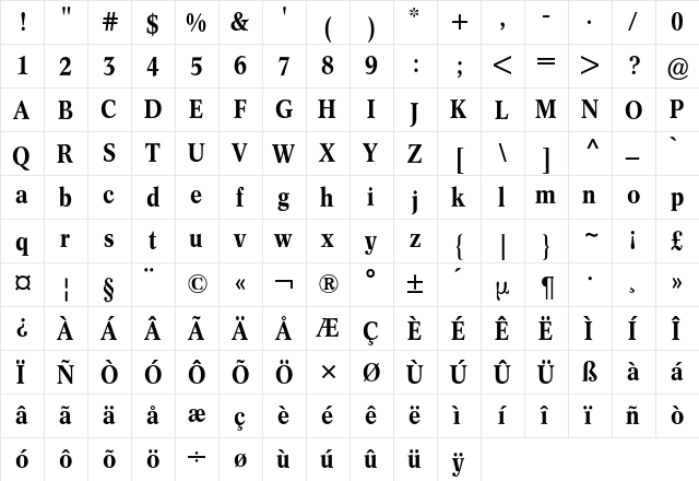 Concorde Nova BQ Regular  glyph index