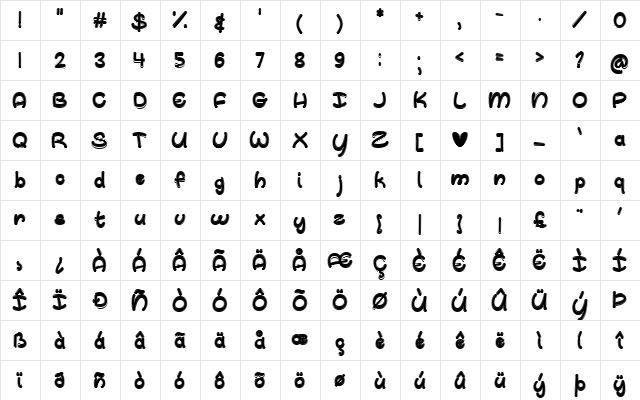 Whale I Tried Regular  glyph index