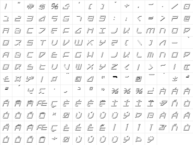Federapolis Shadow Italic Italic  glyph index