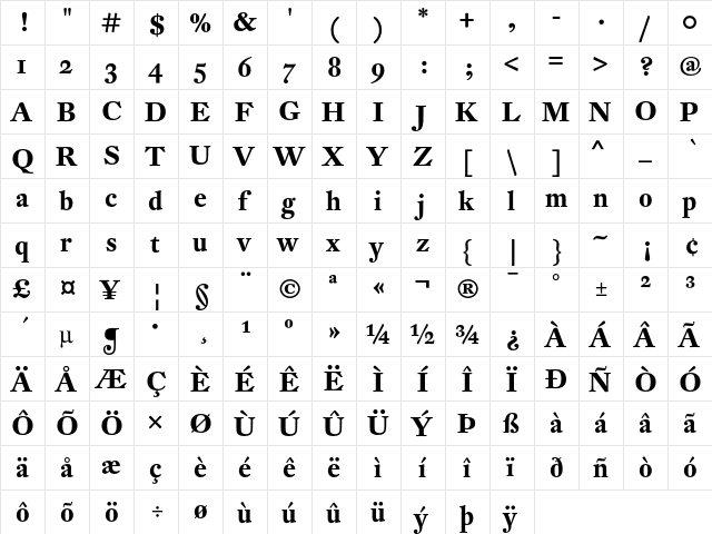 DTL Fleischmann SD Bold  glyph index