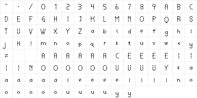 Lamborgini Bold Dash Regular  glyph index